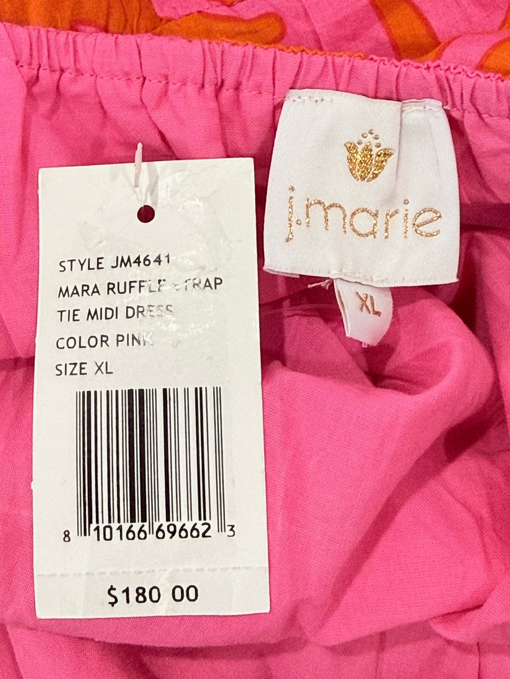 J.Marie Mara Ruffle Strap Tie Back Pink Orange Sun Print Cotton Midi Dress NWT - Picture 12 of 16